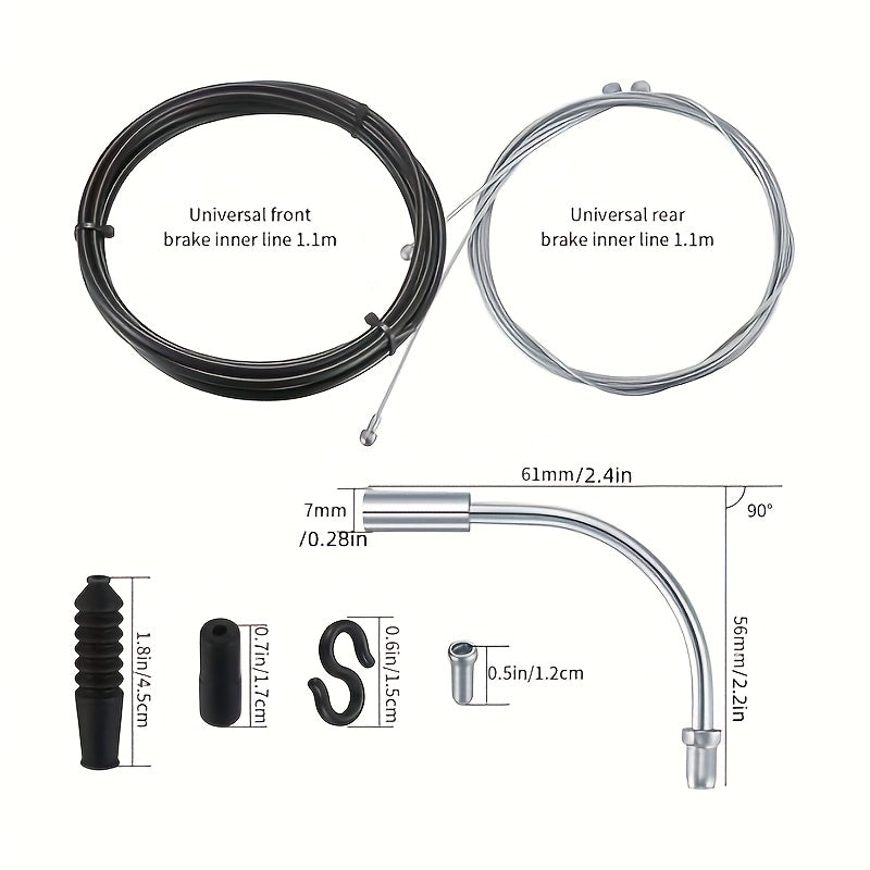 Bicycle Brake Cable Set, Bicycle Brake Cable Rear Set, Bicycle Brake Cable Inner Cable Set with 2 V Brake Manifold (90 Degrees), Mounted End Caps, for Mountain Bike, Road Bike, Bicycle