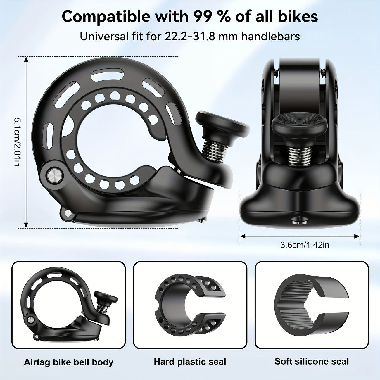 Mountain bike aluminum alloy bell, hidden Airtag bracket bell, thumb bell riding equipment compatible with 22.2-31.8mm handlebars