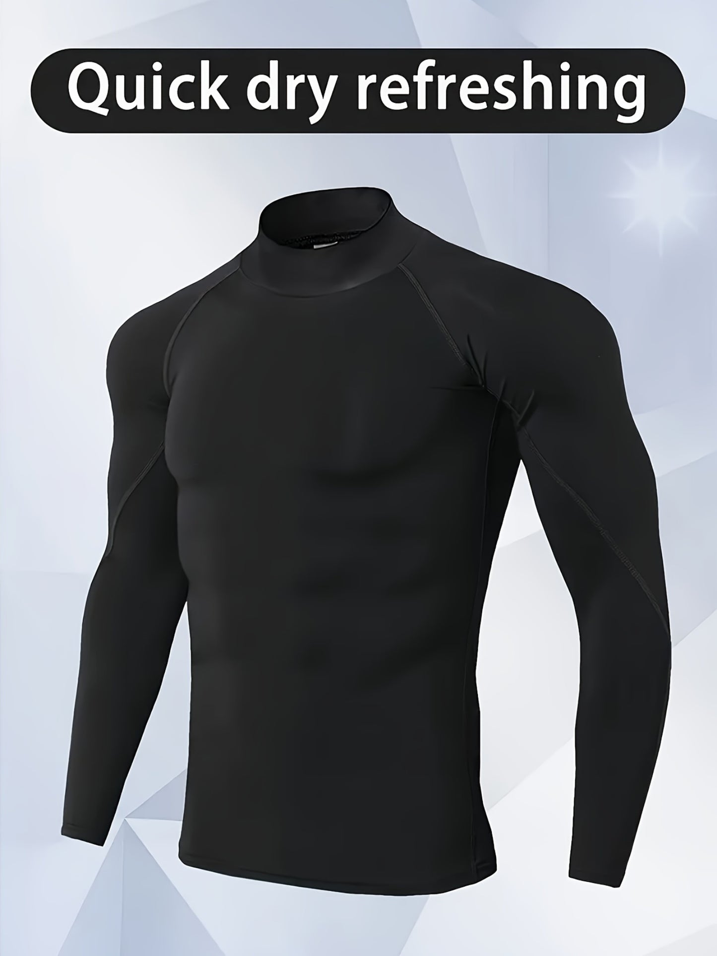 Men'S High-Neck Quick-Dry Athletic Long Sleeve T-Shirt - High Elasticity Breathable Fabric, Ideal for Running, Hiking, Cycling & Outdoor Fitness - White, Muscle Fit Design, Machine Washable Solid Color Base Layer, Durable Sportswear
