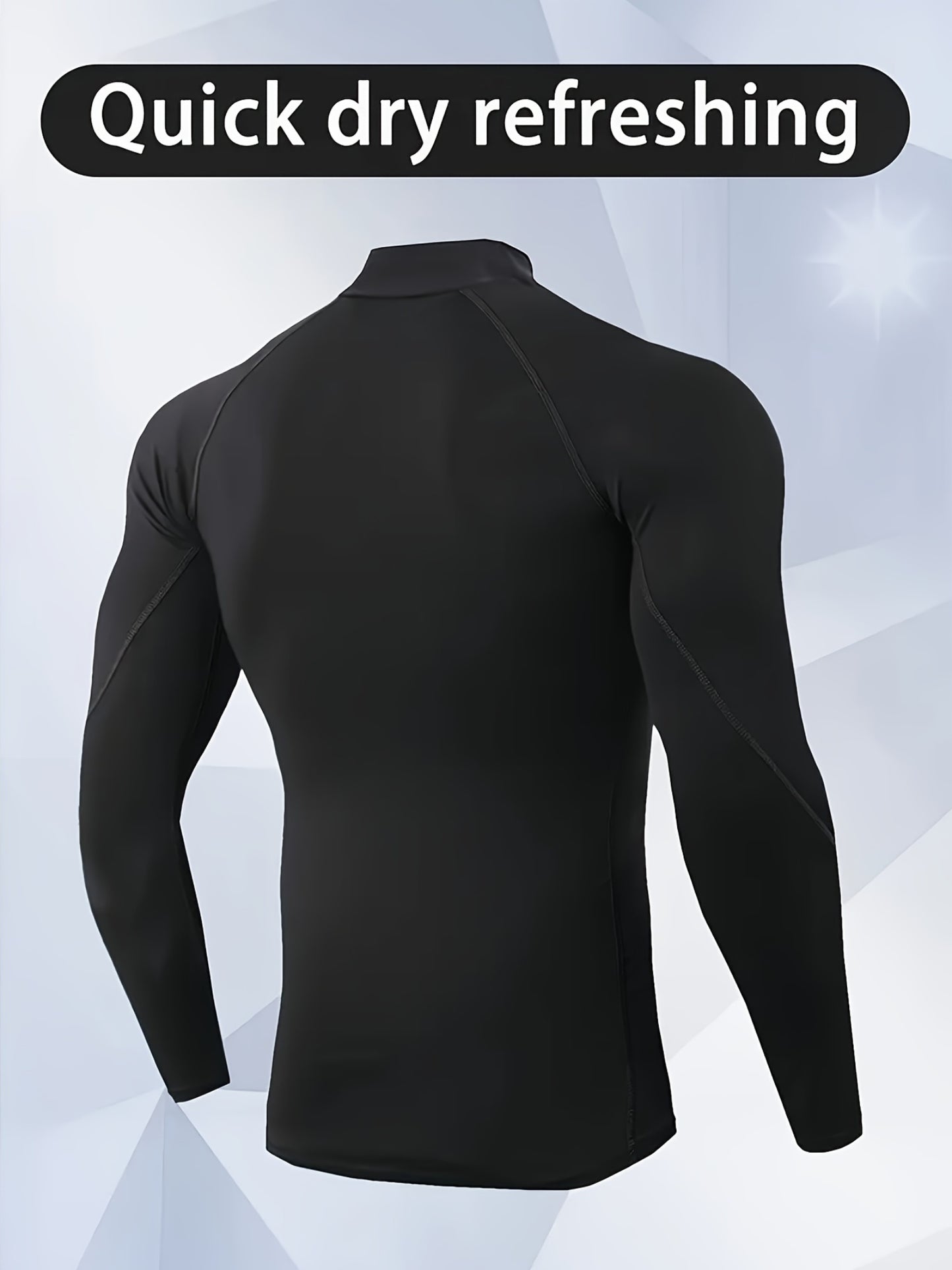 Men'S High-Neck Quick-Dry Athletic Long Sleeve T-Shirt - High Elasticity Breathable Fabric, Ideal for Running, Hiking, Cycling & Outdoor Fitness - White, Muscle Fit Design, Machine Washable Solid Color Base Layer, Durable Sportswear