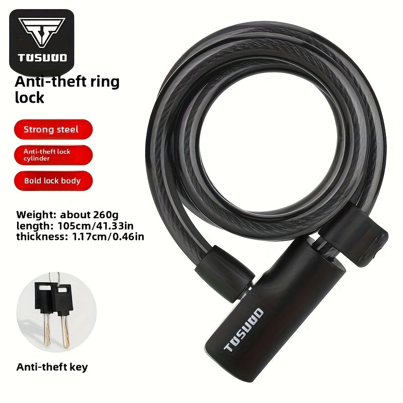 Anti-Theft Bike Lock TOSUOD Durable Aluminum Alloy Anti-Theft Bike Lock | Portable Security Cable Lock for Mountain & Road Bicycles, Electric Bikes & Accessories with 2 Keys