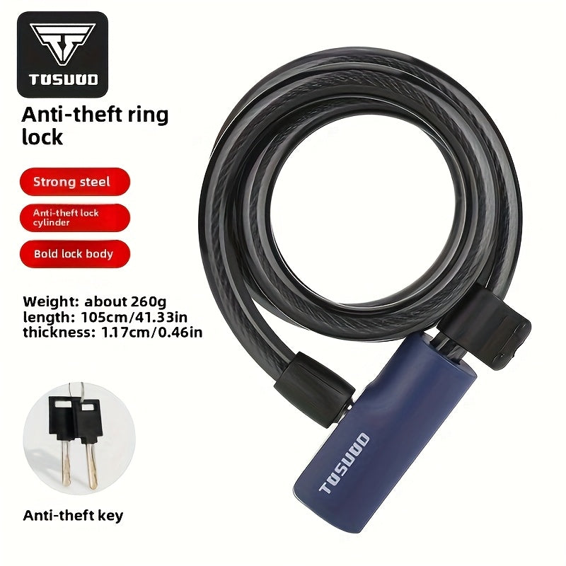 Anti-Theft Bike Lock TOSUOD Durable Aluminum Alloy Anti-Theft Bike Lock | Portable Security Cable Lock for Mountain & Road Bicycles, Electric Bikes & Accessories with 2 Keys