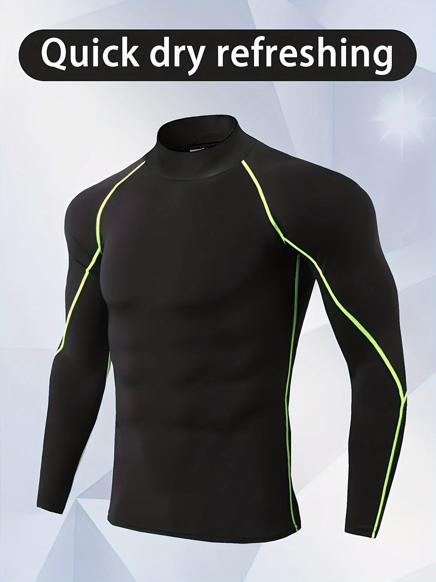 Men'S High-Neck Quick-Dry Athletic Long Sleeve T-Shirt - High Elasticity Breathable Fabric, Ideal for Running, Hiking, Cycling & Outdoor Fitness - White, Muscle Fit Design, Machine Washable Solid Color Base Layer, Durable Sportswear