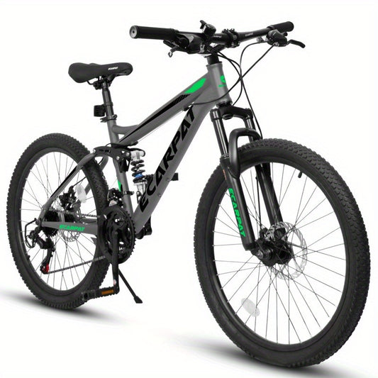 27.5" Full Suspension Mountain Bike - Dual Shock Absorbers, Mechanical Disc Brakes, 21-Speed Gears, Carbon Steel Frame & Aluminum Alloy Wheels, Retro Style Mixed Color - Unisex Adult Bike for Travel & Fitness (5'4"-5'9", 250lb Capacity)