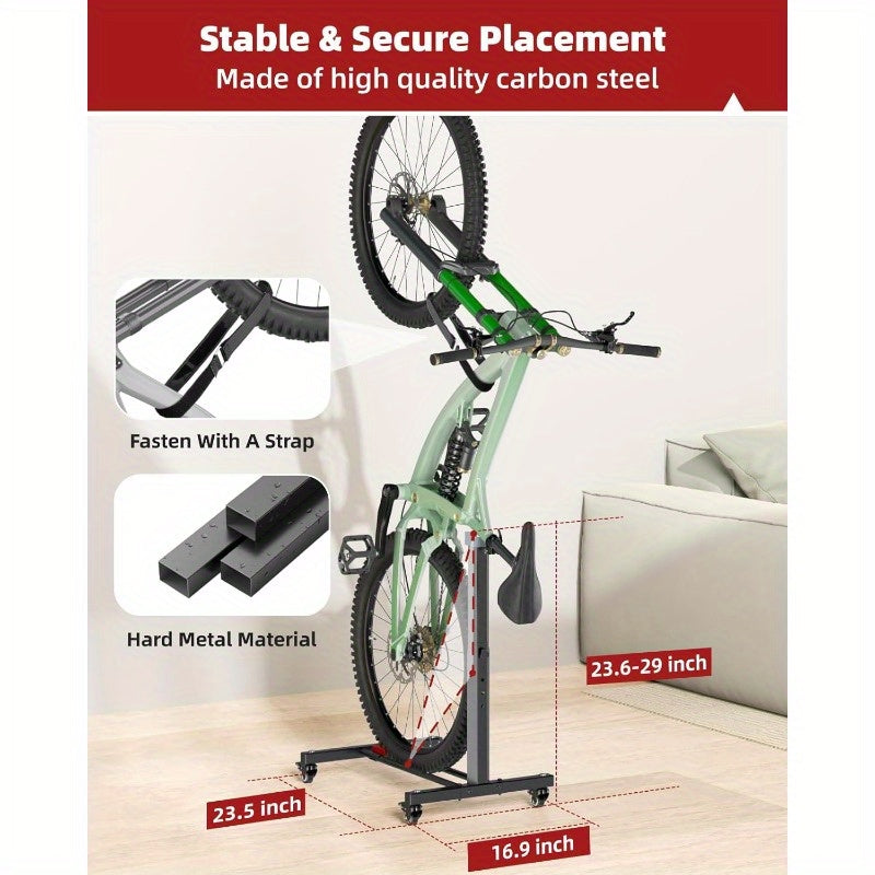 Fitense Bike Rack, Vertical Bike Stand with Swivel Casters, Adjustable Height Horizontal Bicycle Holder, Fits Road\u002FMTB\u002FHybrid Bikes, 2.5\