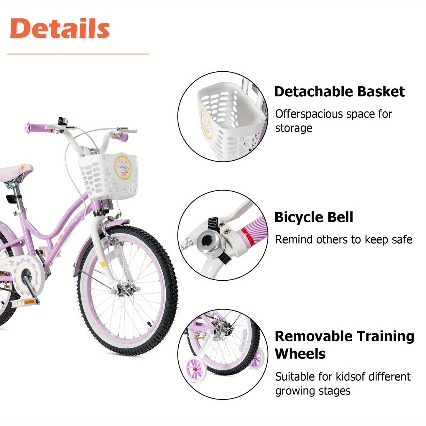 COSTWAY Babyjoy 18" Kids Bike Toddlers Freestyle Adjustable Bicycle w/ Training Wheels