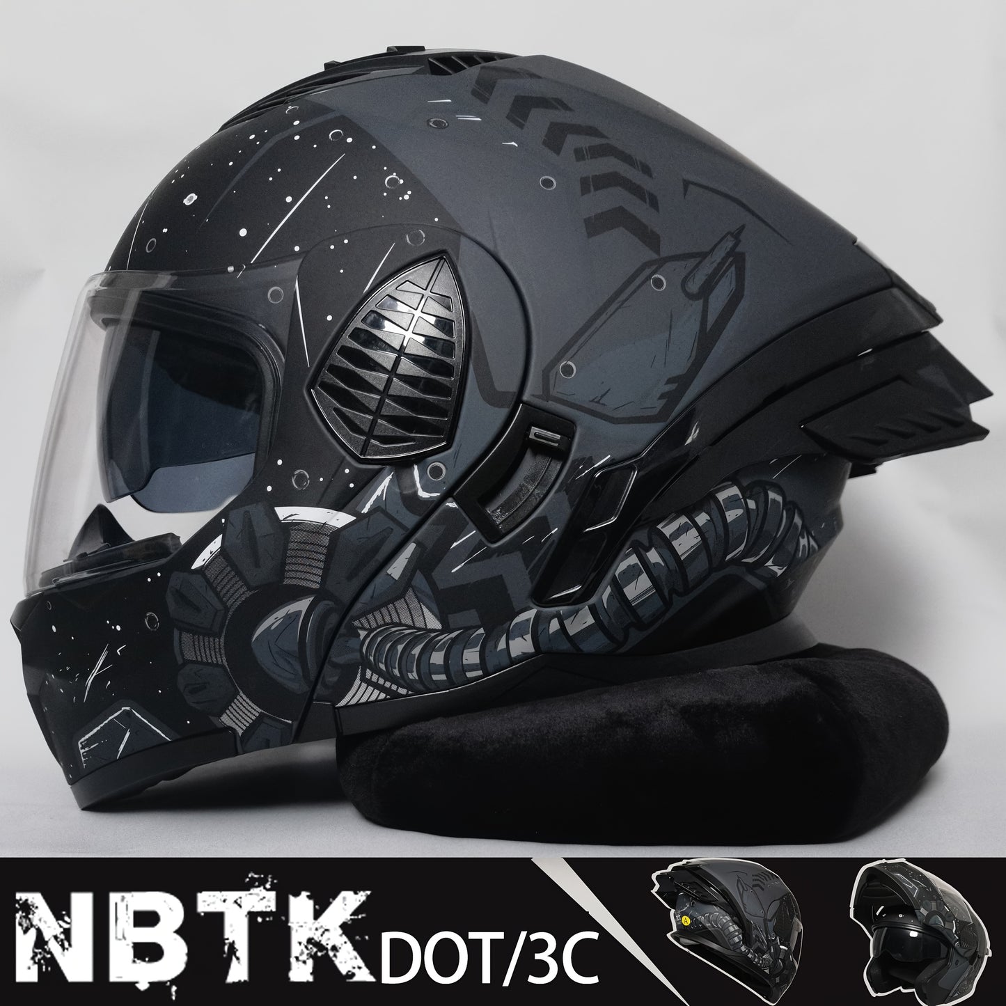 Starry Night, Dual Visors Helmet NBTK Starry Night Motorcycle Helmet - Dual Visors, Sleek Black ABS, EPS Cushioned Layer, Detachable & Washable Interior, Adjustable Airflow Vents, 3C, Fit for All Seasons