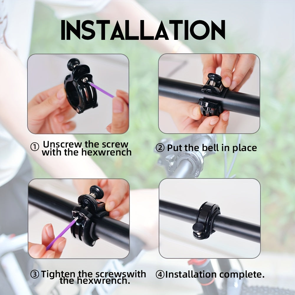 Ultra-Loud Aluminum Alloy Bike Bell - 110dB Modern Horn with Anti-Slip OAR Design, Easy Install Switch Clip, and Stable Mini Construction for MTB and Road Bicycles - Durable, Weather-Resistant, and Adjustable