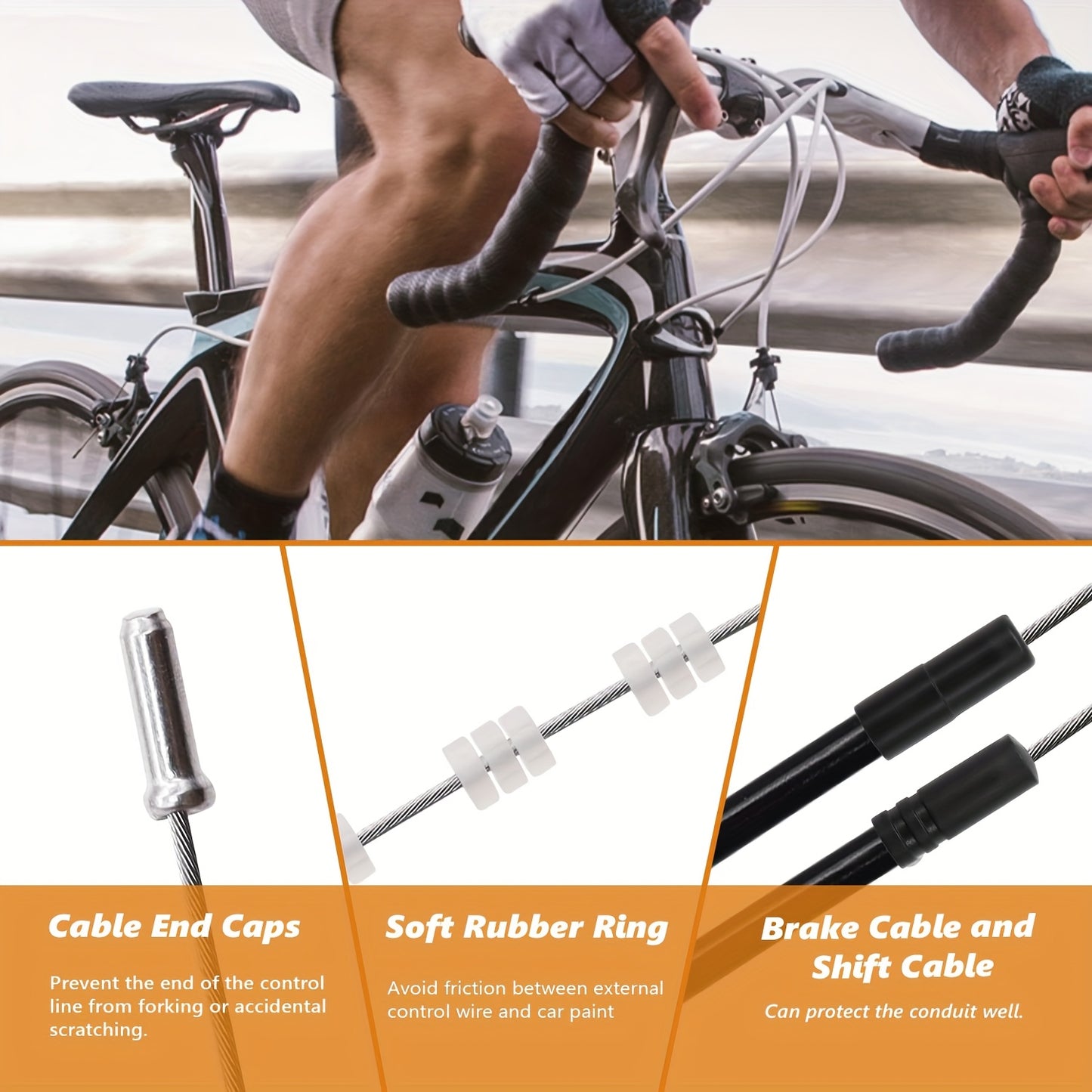 96pcs Bike Brake Cable Kit Universal Bike Cable Kit Bike Brake Cable Housing Kit Stainless Steel Bicycle Brake Cable Shift Cable with Bike Cable End Caps O-Rings