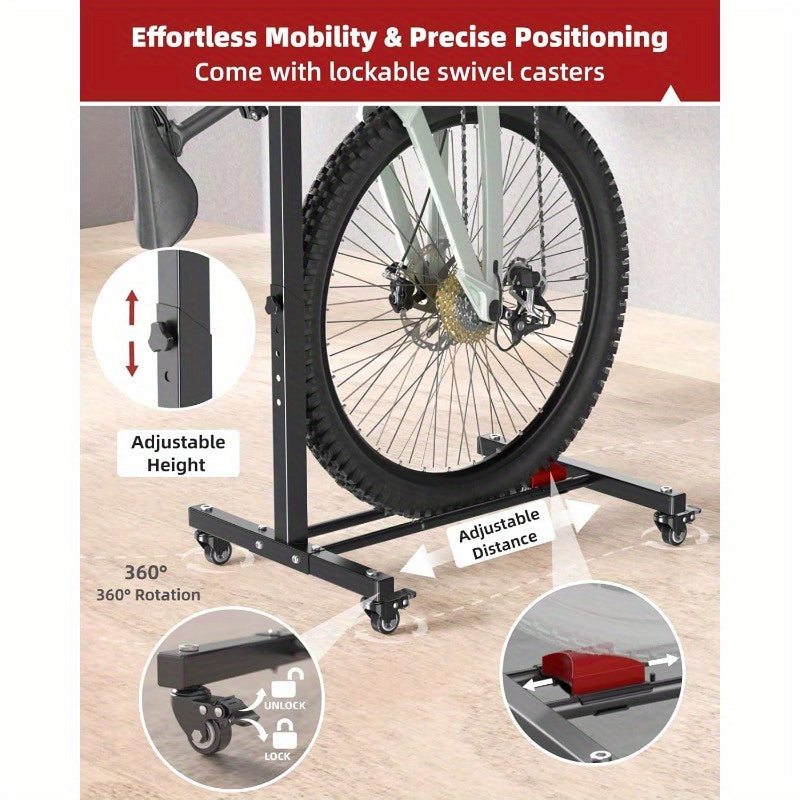 Fitense Bike Rack, Vertical Bike Stand with Swivel Casters, Adjustable Height Horizontal Bicycle Holder, Fits Road\u002FMTB\u002FHybrid Bikes, 2.5\