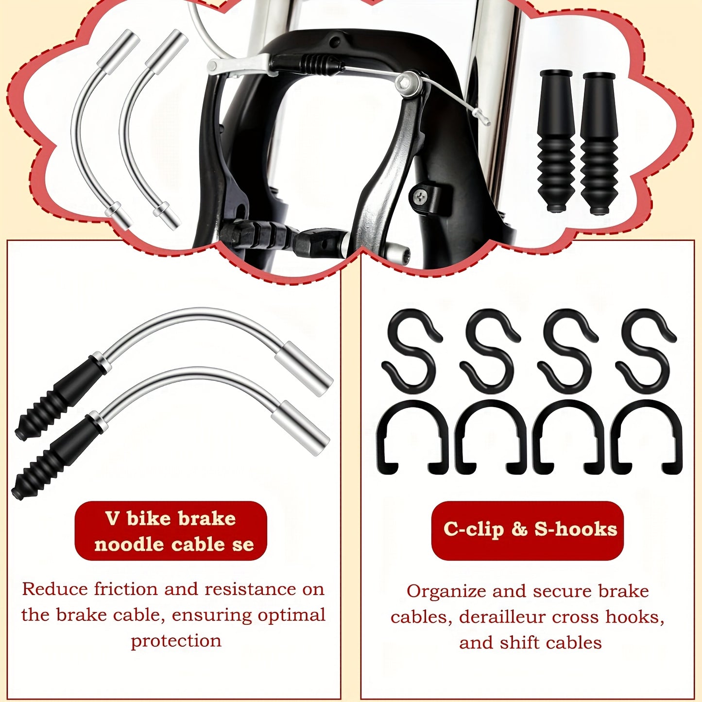 96pcs Bike Brake Cable Kit Universal Bike Cable Kit Bike Brake Cable Housing Kit Stainless Steel Bicycle Brake Cable Shift Cable with Bike Cable End Caps O-Rings