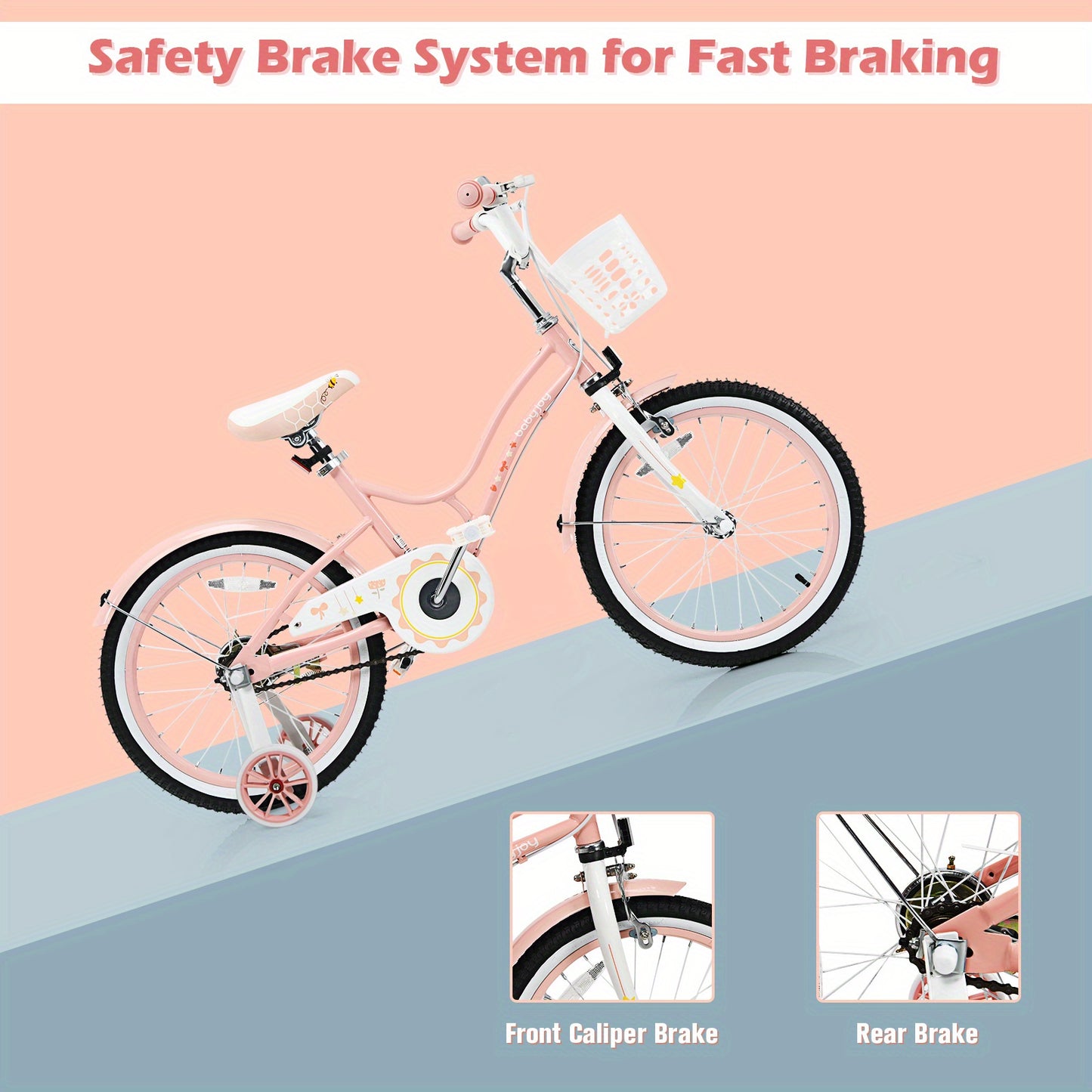 COSTWAY Babyjoy 18" Kids Bike Toddlers Freestyle Adjustable Bicycle w/ Training Wheels
