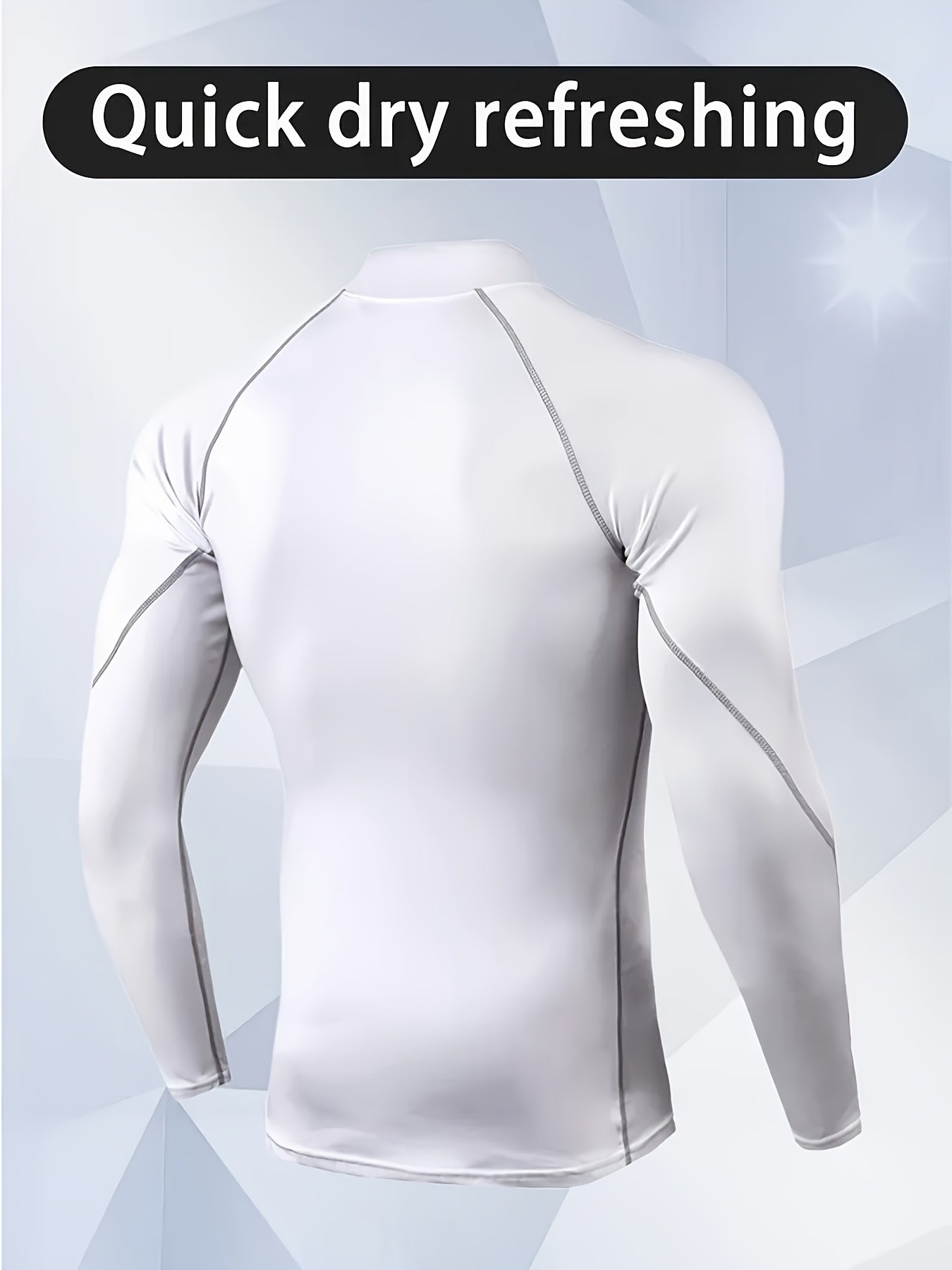 Men'S High-Neck Quick-Dry Athletic Long Sleeve T-Shirt - High Elasticity Breathable Fabric, Ideal for Running, Hiking, Cycling & Outdoor Fitness - White, Muscle Fit Design, Machine Washable Solid Color Base Layer, Durable Sportswear