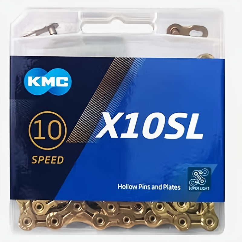 KMC 10\u002F11 Speed Mountain & Road Bike Chain - Golden Single Chain Sleeve for Dead Bikes, Durable High Performance, Includes Multiple Use Chains, Mountain Bike Accessories, Stylish Bike Accessories, Rugged Construction, Cutout Design (SL)