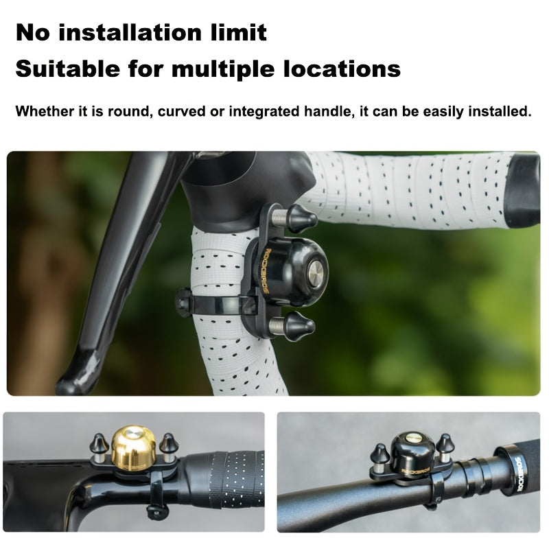 ROCKBROS Mini Cycling Road Bike Bell - Dual Bell Hammers Design, Black Copper Finish, Ergonomic Handlebar Mount for Enhanced Safety & Control, Cycling Accessories, Bike Handlebar Accessory, Sleek Metallic Bell, Durable Construction
