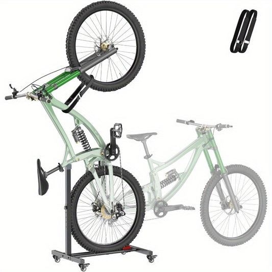 Fitense Bike Rack, Vertical Bike Stand with Swivel Casters, Adjustable Height Horizontal Bicycle Holder, Fits Road\u002FMTB\u002FHybrid Bikes, 2.5\
