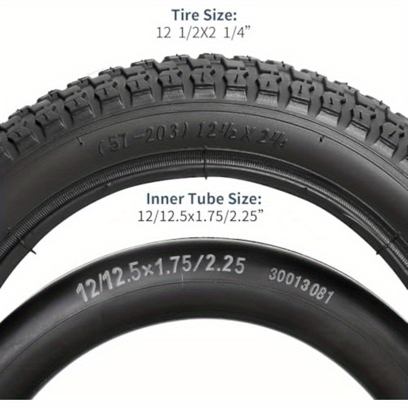 YUNSCM 2pcs 12.5 Bike Tires 12 x 2 57203 and 12.5 Bike Tubes Heavy Duty Schrader Valve Compatible with 12.5 x 2.25 12 1 2 x 2 1 4 Bike Bicycle Tires and Tubes (Y558)