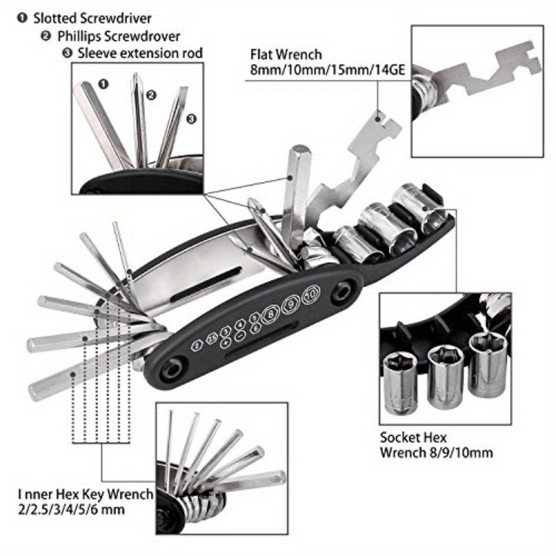 Oumers MultiFunction Bike Bicycle Cycling Mechanic Repair Kit with 3pcs Bike Tire Lever 5pcs Tyre Patches 1pc Tire Rasp Work Bag