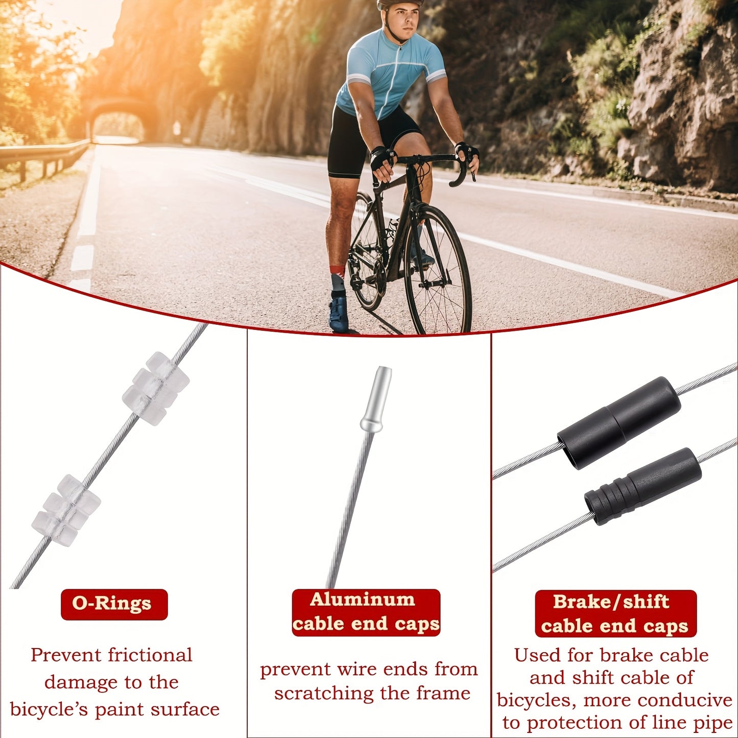 96pcs Bike Brake Cable Kit Universal Bike Cable Kit Bike Brake Cable Housing Kit Stainless Steel Bicycle Brake Cable Shift Cable with Bike Cable End Caps O-Rings