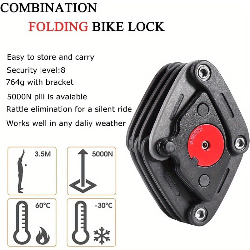 Folding Bike Lock with 2 Keys Anti Theft Strong Security Bicycle Locks Anti Drill Pick Cylinder Foldable Bike Lock with Mounting Bracket 2.8ft 1.4lb