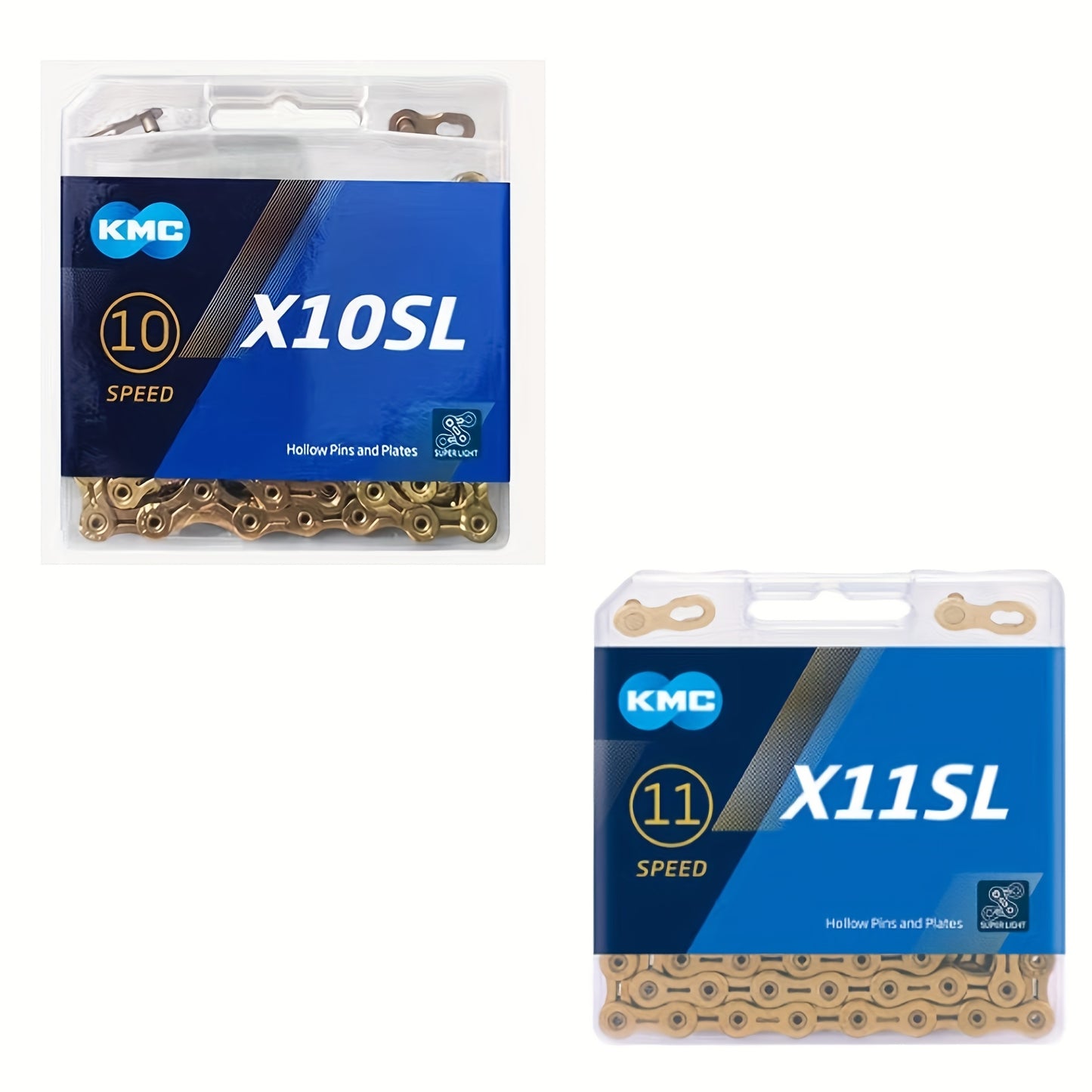 KMC 10\u002F11 Speed Mountain & Road Bike Chain - Golden Single Chain Sleeve for Dead Bikes, Durable High Performance, Includes Multiple Use Chains, Mountain Bike Accessories, Stylish Bike Accessories, Rugged Construction, Cutout Design (SL)