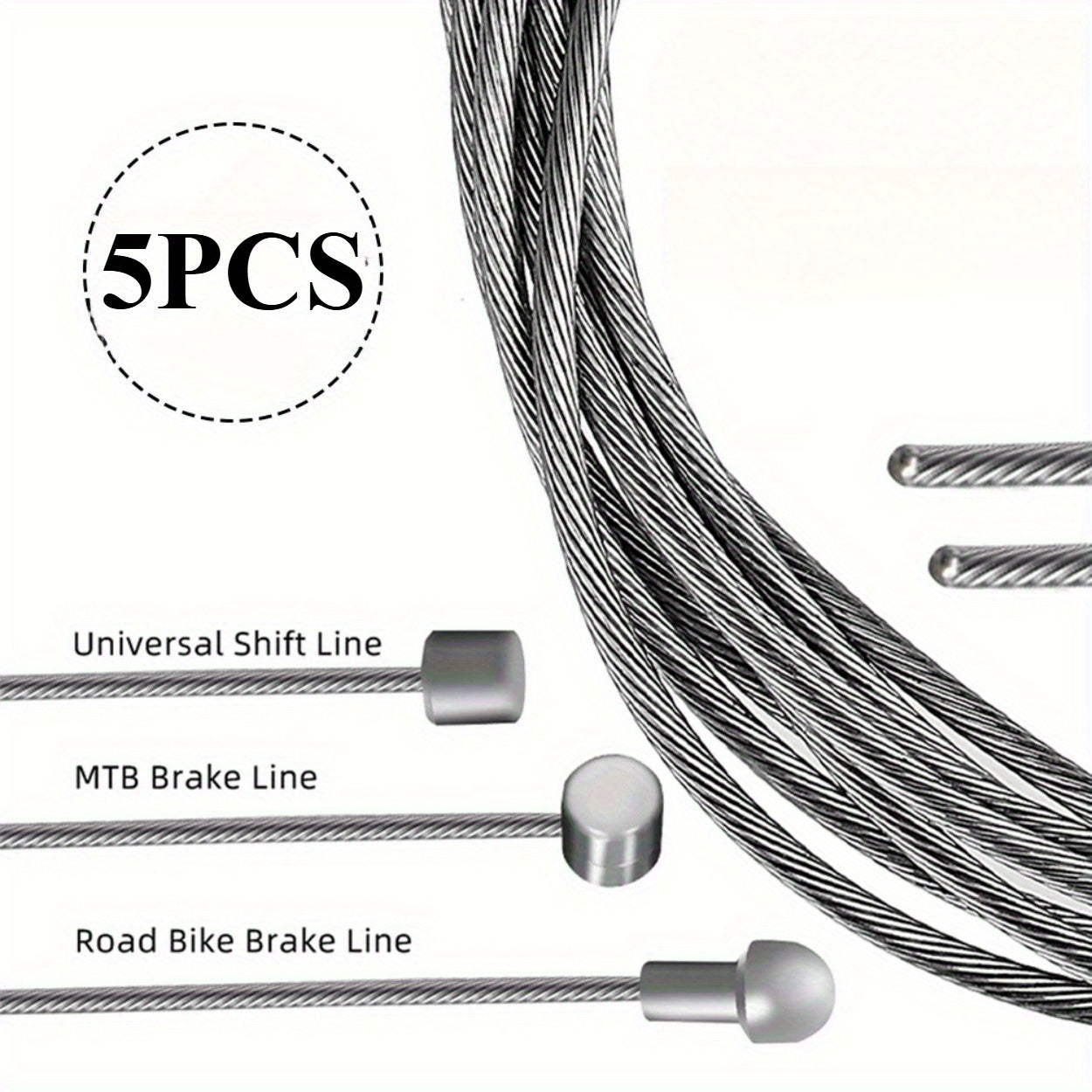 5pcs MTB Bicycle Brake Cable Set, Lead Core Inner Wire, Durable Silvery Bicycle Speed Line, with Fixed Gear Shifter for MTB and Road Bikes, The Cables Are Sturdy And Smooth for a Seamless Operation.