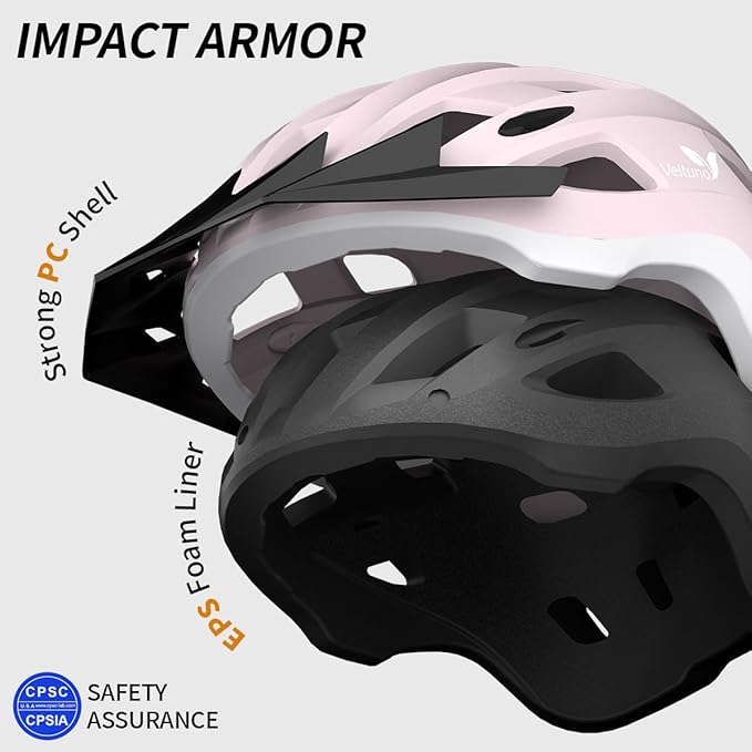 Bike Helmet for Adults, Lightweight Mountain Bicycle Helmet with USB Rechargeable LED Rear Light, Removable Sun Visor for Women, Men, Suitable for Cycling and Commuting