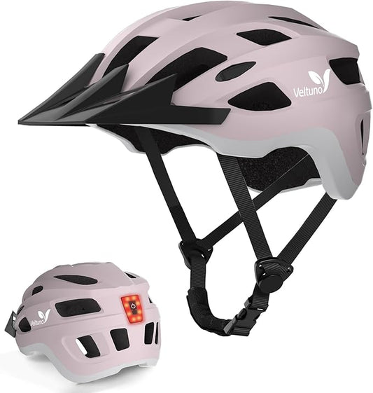 Bike Helmet for Adults, Lightweight Mountain Bicycle Helmet with USB Rechargeable LED Rear Light, Removable Sun Visor for Women, Men, Suitable for Cycling and Commuting