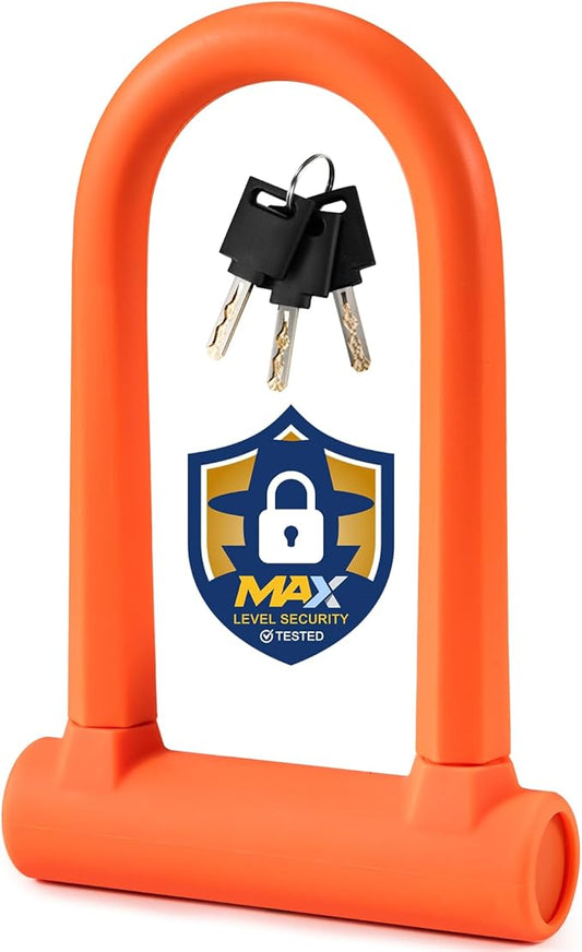 Compact U-Lock | Lightweight Silicone Coated Bike U-Lock (Orange) for Bicycle, E-Bike, Scooter, Motorcycle, Outdoor Equipments