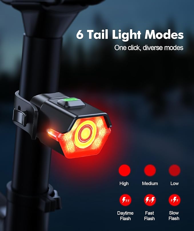 3+6 Modes Bike Lights for Night Riding with Side Light, Rechargeable & IP65 Waterproof Bicycle Light, Bike Headlight and Tail Light Set for Road Mountain Cycling