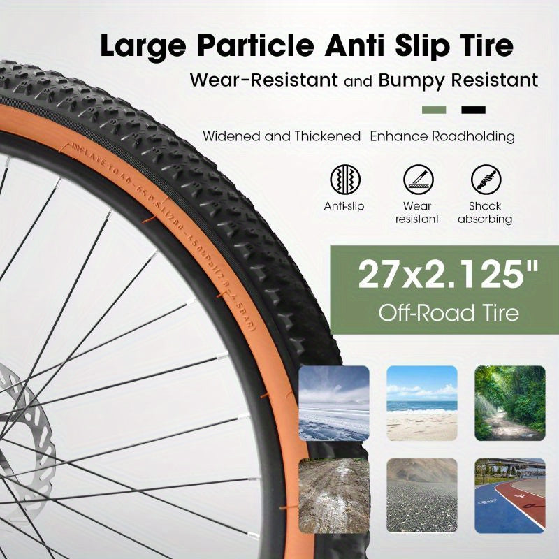 A27301 Men's 27.5" Retro Mountain Bike - High Carbon Steel Frame, Disc Brakes & Brown Edge Tires, 21-Speed Shifting, Front Suspension, 250lb Capacity, Commuter/Outdoor Bike for Adults (5'3"-5'9")