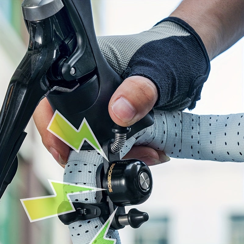 ROCKBROS Mini Cycling Road Bike Bell - Dual Bell Hammers Design, Black Copper Finish, Ergonomic Handlebar Mount for Enhanced Safety & Control, Cycling Accessories, Bike Handlebar Accessory, Sleek Metallic Bell, Durable Construction