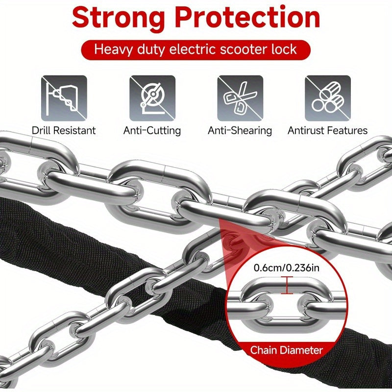 Heavy Duty Scooter Lock 37.01inch x 6mm Anti-Theft Chain Lock with 3 Keys, Weatherproof and Anti-Shear for Electric Scooters, Bikes, Motorcycles, Bike Security, Durable Design, Antisheer Lock, Secure Locking Mechanism, Urban Commuters