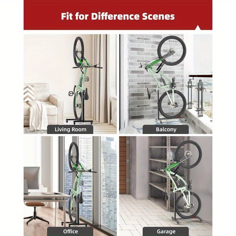Fitense Bike Rack, Vertical Bike Stand with Swivel Casters, Adjustable Height Horizontal Bicycle Holder, Fits Road\u002FMTB\u002FHybrid Bikes, 2.5\