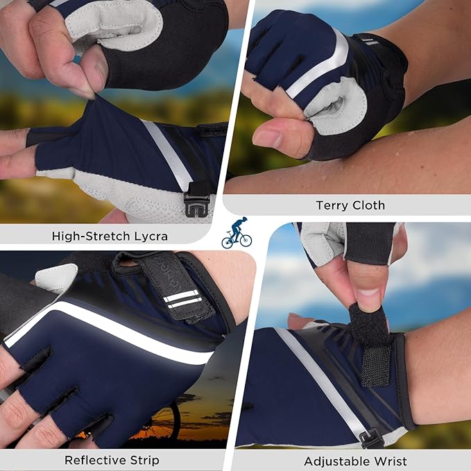 Bike Cycling Gloves - Men & Women, Anti-Slip, Shock-Absorbing Mountain Bike Gloves with Breathable Fabric & Reflective Strips