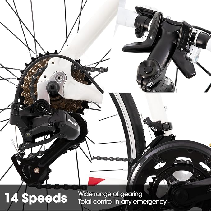 700C Road Bike, 14 Speeds Sport Bike, Light Weight Aluminum Frame, Racing Bike for Men Women Adult Bicycle