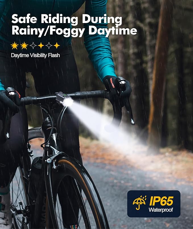 3+6 Modes Bike Lights for Night Riding with Side Light, Rechargeable & IP65 Waterproof Bicycle Light, Bike Headlight and Tail Light Set for Road Mountain Cycling