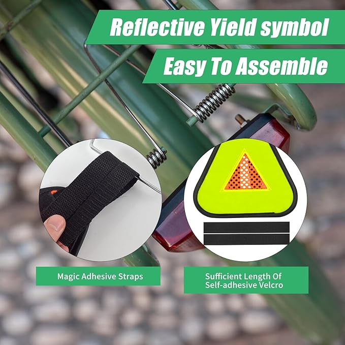 Reflective Yield Symbol 7 * 7inch Reflective Safety Triangle Bike Reflective Triangle Sign High Visibility Safety Flag with Magic Adhesive Strap for Safety at Night Bike Recumbent Trike