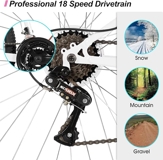 26 Inch Womens and Mens Mountain Bike, 18 Speed Steel Frame Adult Bicycle, MTB Bikes with Suspension Fork, V Brake, Mountain Bicycle for Woman Man