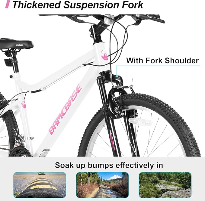 26 Inch Womens and Mens Mountain Bike, 18 Speed Steel Frame Adult Bicycle, MTB Bikes with Suspension Fork, V Brake, Mountain Bicycle for Woman Man