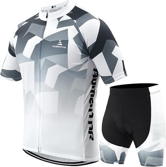 Cycling Jersey Mens Set Reflective Breathable Short Bike Clothing Quick-Dry Bicycle Shirts with 3D Padded Shorts