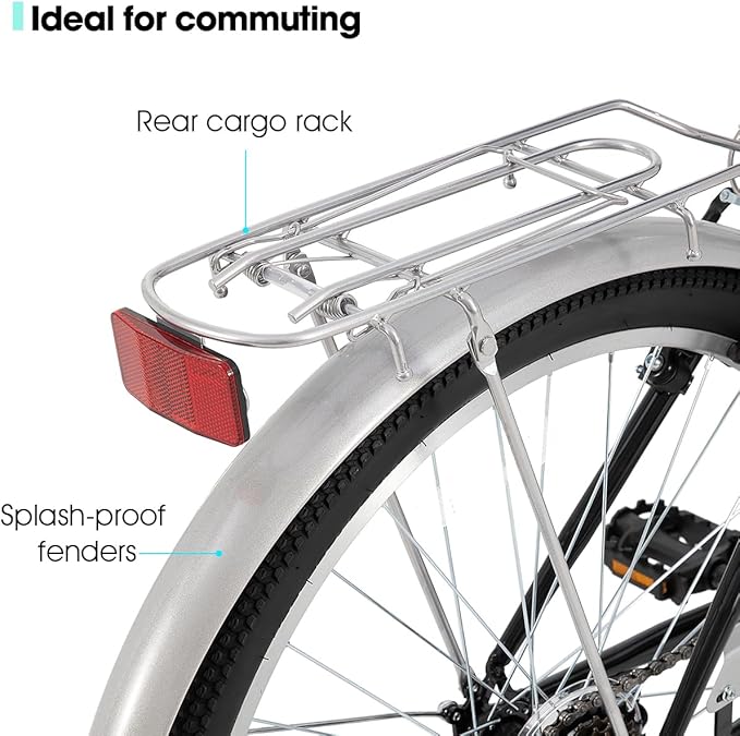 26 inch Complete Beach Cruiser Bike for Adults, 7 Speed Step-Through Frame Womens Bicycle with Rear Rack, Retrospec Bike Commuter City Bicycle for Men