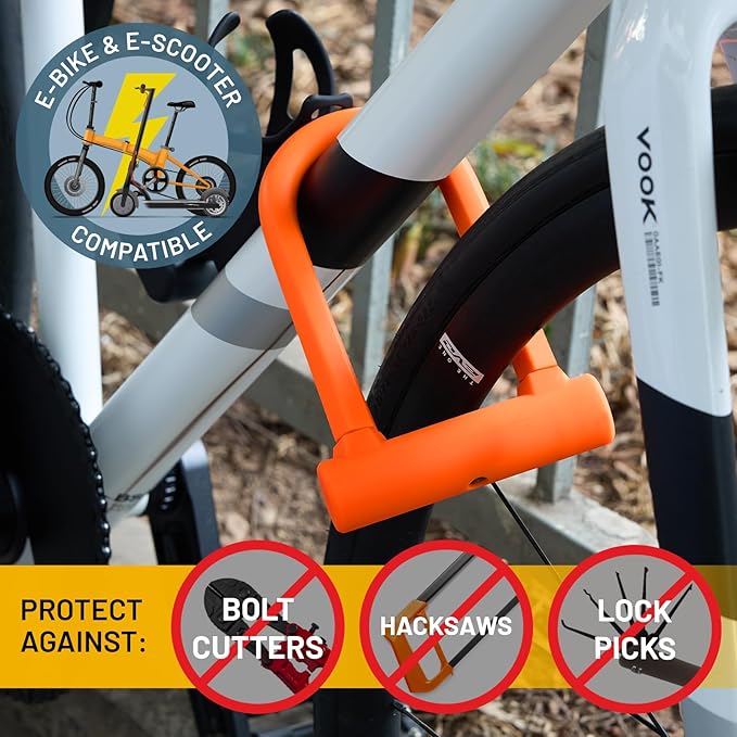 Compact U-Lock | Lightweight Silicone Coated Bike U-Lock (Orange) for Bicycle, E-Bike, Scooter, Motorcycle, Outdoor Equipments