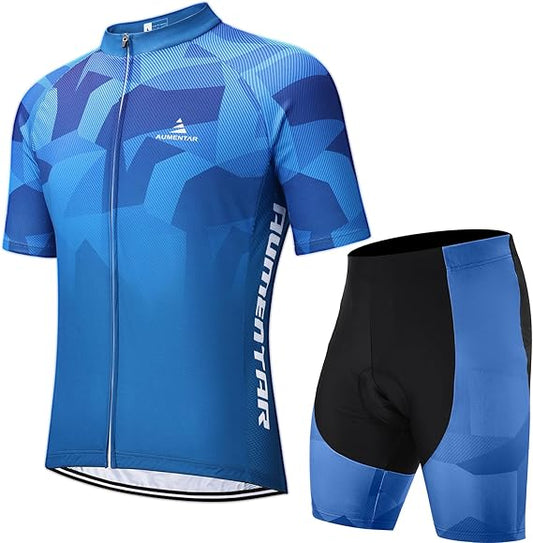 Cycling Jersey Mens Set Reflective Breathable Short Bike Clothing Quick-Dry Bicycle Shirts with 3D Padded Shorts