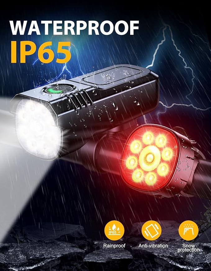 Bike Lights Supper Bright, 1000 Lumens Bike Lights for Night Riding, 8+7 Modes & Sturdy Aluminum Alloy Bicycle Light, IP65 Waterproof & USB Rechargeable Bike Headlight and Tail Light Set
