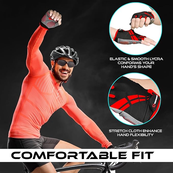 Cycling Gloves for Men Women,Half Finger Unisex Gel Padded Anti-Slip Mountain Bike Gloves, Breathable Shock Absorption Grip Palm Bicycle Summer Riding MTB Bike Gloves