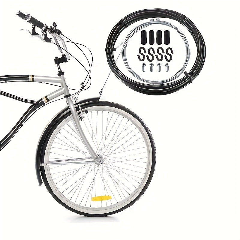 Bicycle Brake Cable Set, Bicycle Brake Cable Rear Set, Bicycle Brake Cable Inner Cable Set with 2 V Brake Manifold (90 Degrees), Mounted End Caps, for Mountain Bike, Road Bike, Bicycle