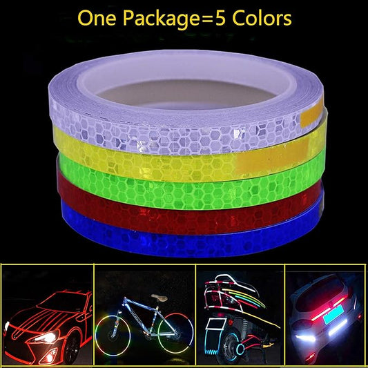 5 Pack Reflective Tape Outdoor Safety Warning Lighting Sticker Waterproof Bike Reflector Tape for Bicycle Bike Car Motorcycle DIY Rim Decoration (5 Color)
