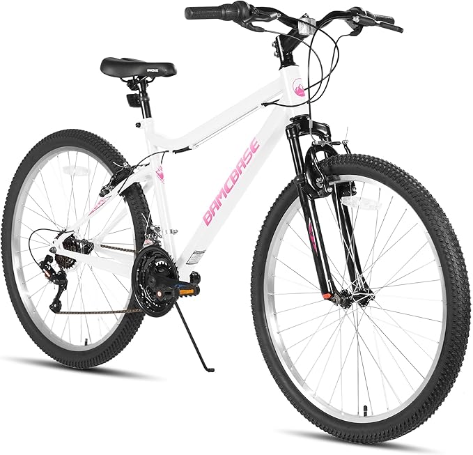 26 Inch Womens and Mens Mountain Bike, 18 Speed Steel Frame Adult Bicycle, MTB Bikes with Suspension Fork, V Brake, Mountain Bicycle for Woman Man