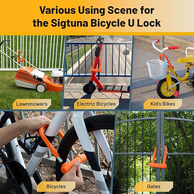 Compact U-Lock | Lightweight Silicone Coated Bike U-Lock (Orange) for Bicycle, E-Bike, Scooter, Motorcycle, Outdoor Equipments